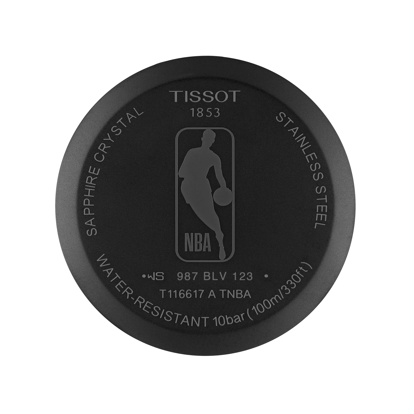 Back view of the watch case Tissot Chrono XL NBA Teams Special Los Angeles Lakers Edition