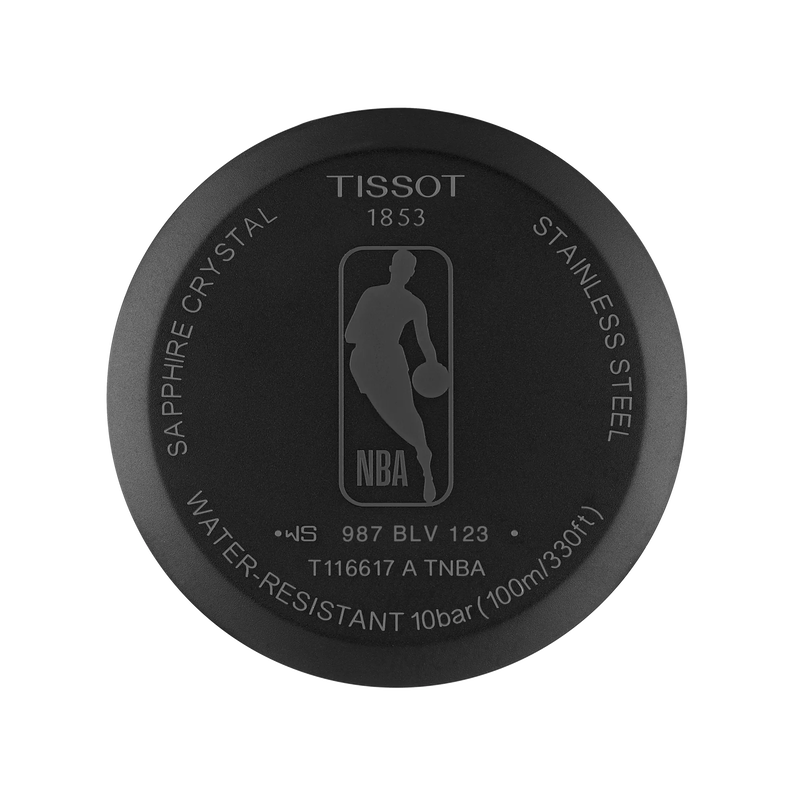 Back view of the watch case Tissot Chrono XL NBA Teams Special Los Angeles Lakers Edition