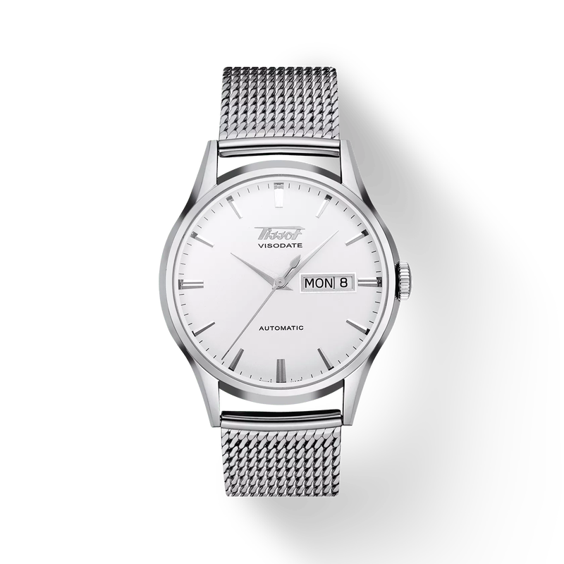 Front view of the watch Tissot Heritage Visodate Automatic with shadow
