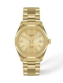 Front view of the watch Tissot PRC 100 Solar 34mm with shadow