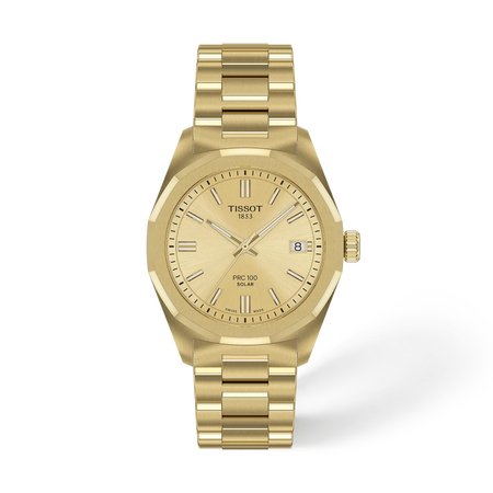 Front view of the watch Tissot PRC 100 Solar 34mm with shadow