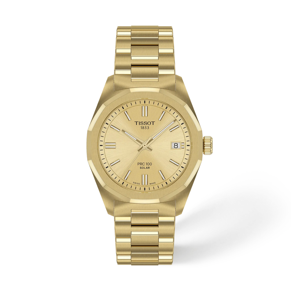 Front view of the watch Tissot PRC 100 Solar 34mm with shadow