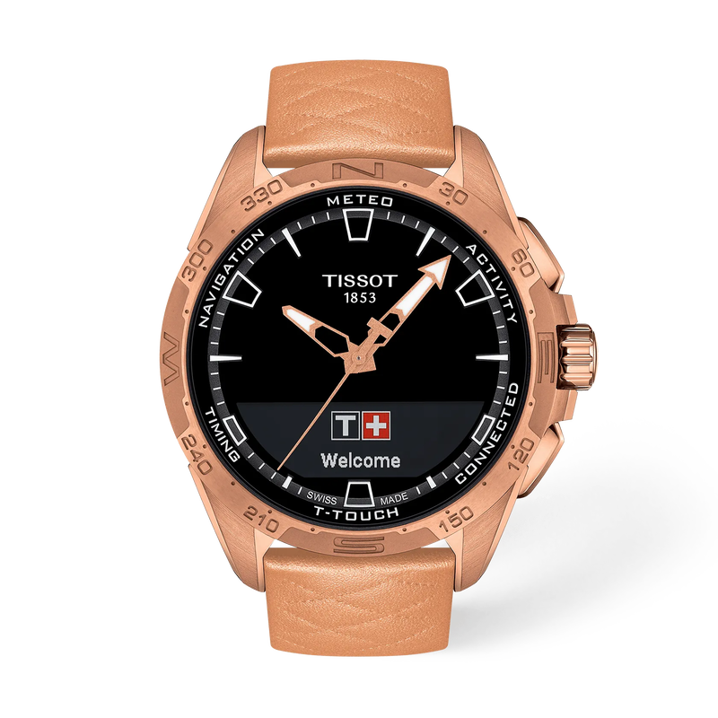 Vista frontal del reloj Tissot T-Touch Connect Solar 47.5mm con sombra