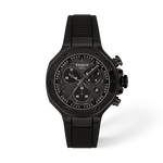 그림자가 있는 티쏘 T-레이스 쿼츠 크로노그래프 38mm 시계의 전면 보기