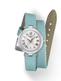 Front view of the watch Tissot Bellissima 26mm - M double tour strap with shadow