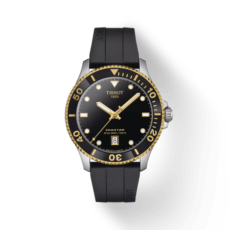 Front view of the watch Tissot Seastar 1000 40mm with shadow