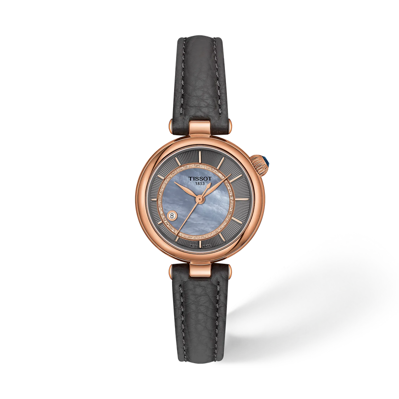 Front view of the watch Tissot D&eacute;sir 28mm with shadow