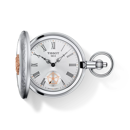 Front view of the watch Tissot Double Savonnette 49.8mm with shadow