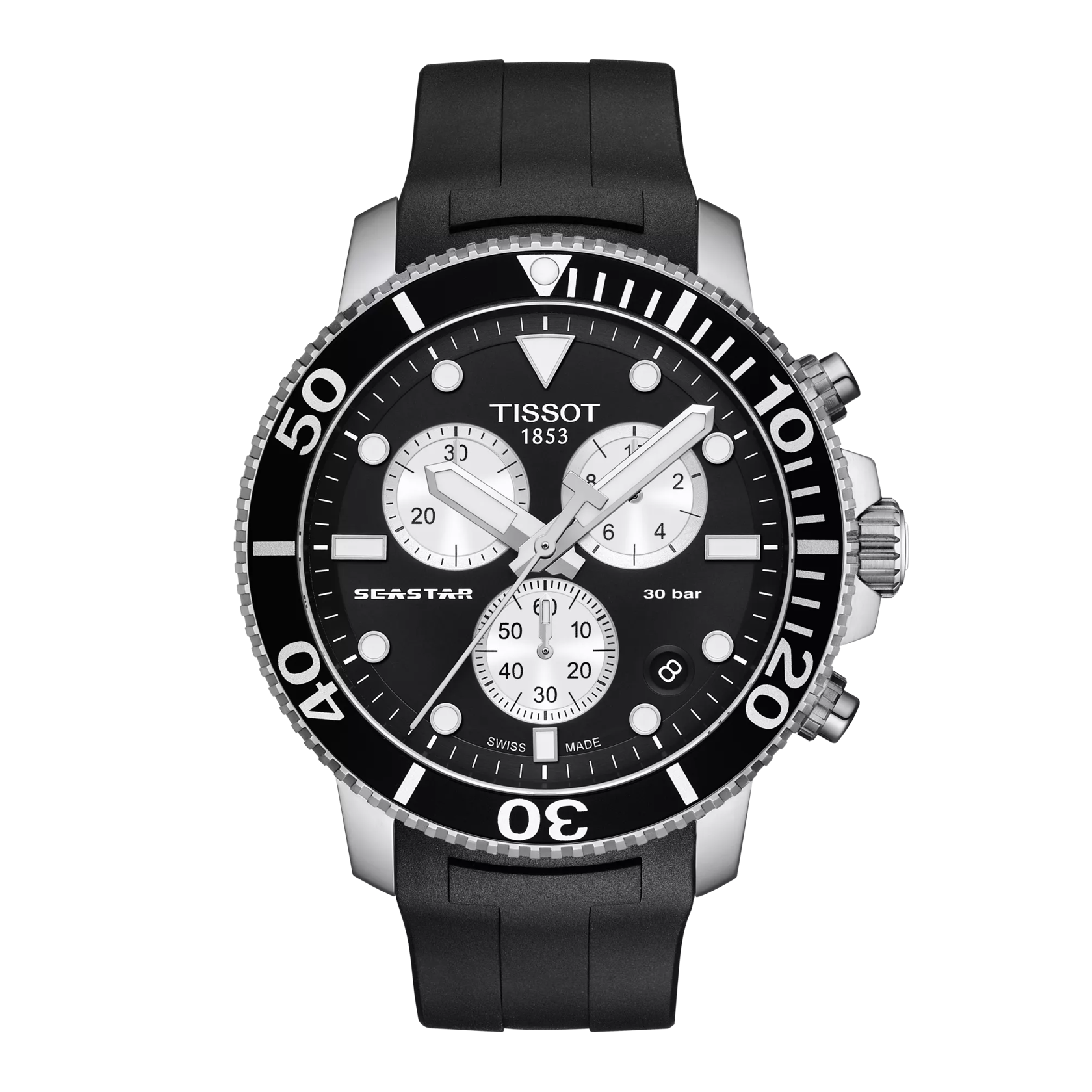 มุมมองด้านหน้าของนาฬิกา Tissot Seastar 1000 Chronograph