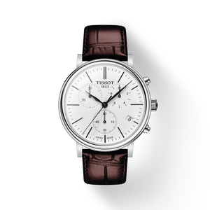 Front view of the watch Tissot Carson Premium 卡森系列計時款 with shadow