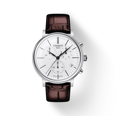 Front view of the watch Tissot Carson Premium Chronograph with shadow