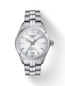 Front view of the watch Tissot PR 100 Powermatic 80 Lady with shadow
