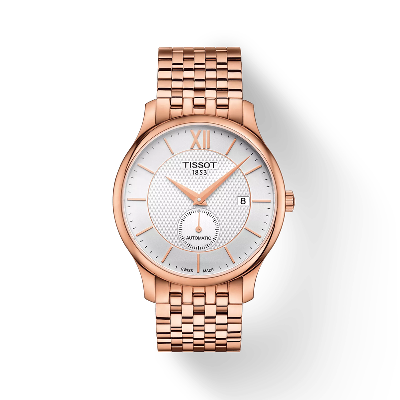 Vorderansicht der Uhr Tissot Tradition Automatic Small Second mit Schatten