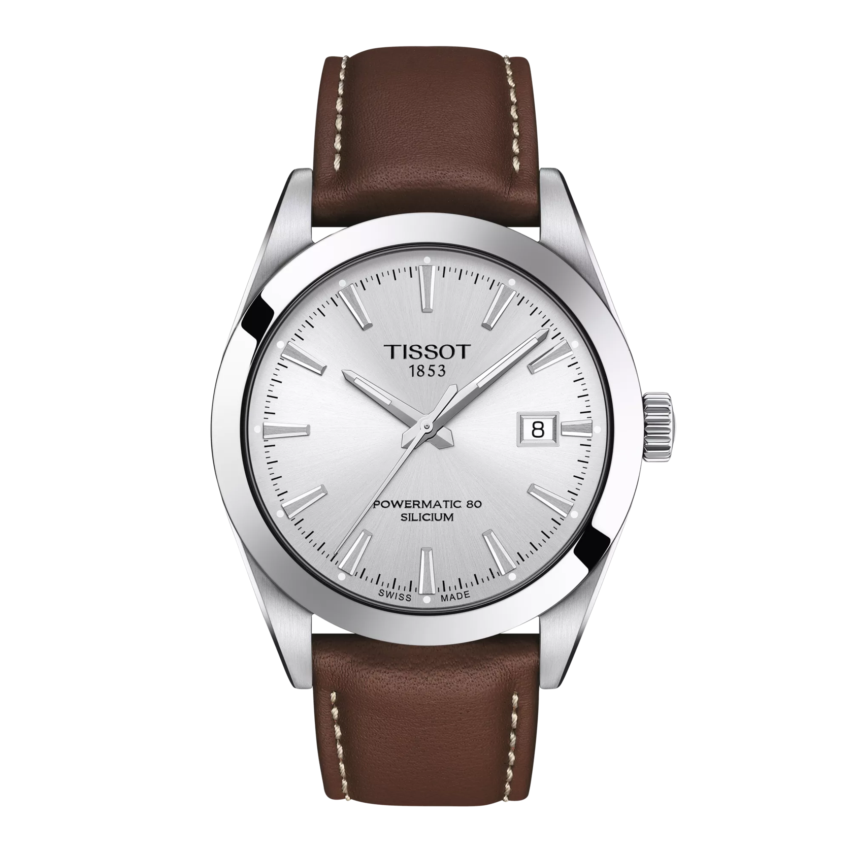 Front view of the watch Tissot Gentleman Powermatic 80 Silicium