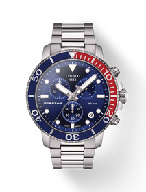 Front view of the watch Tissot Seastar 1000 45.5mm with shadow