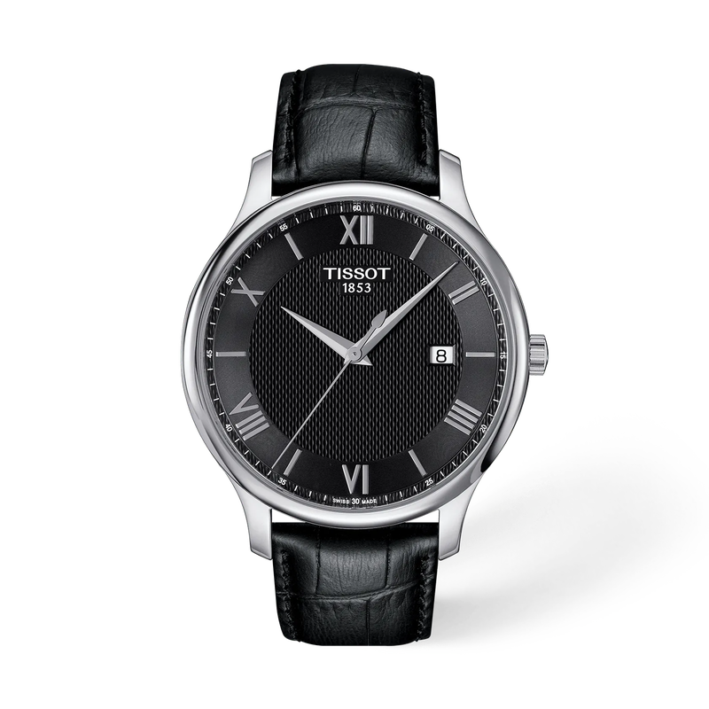 Vista frontal del reloj Tissot Tradition 42mm con sombra