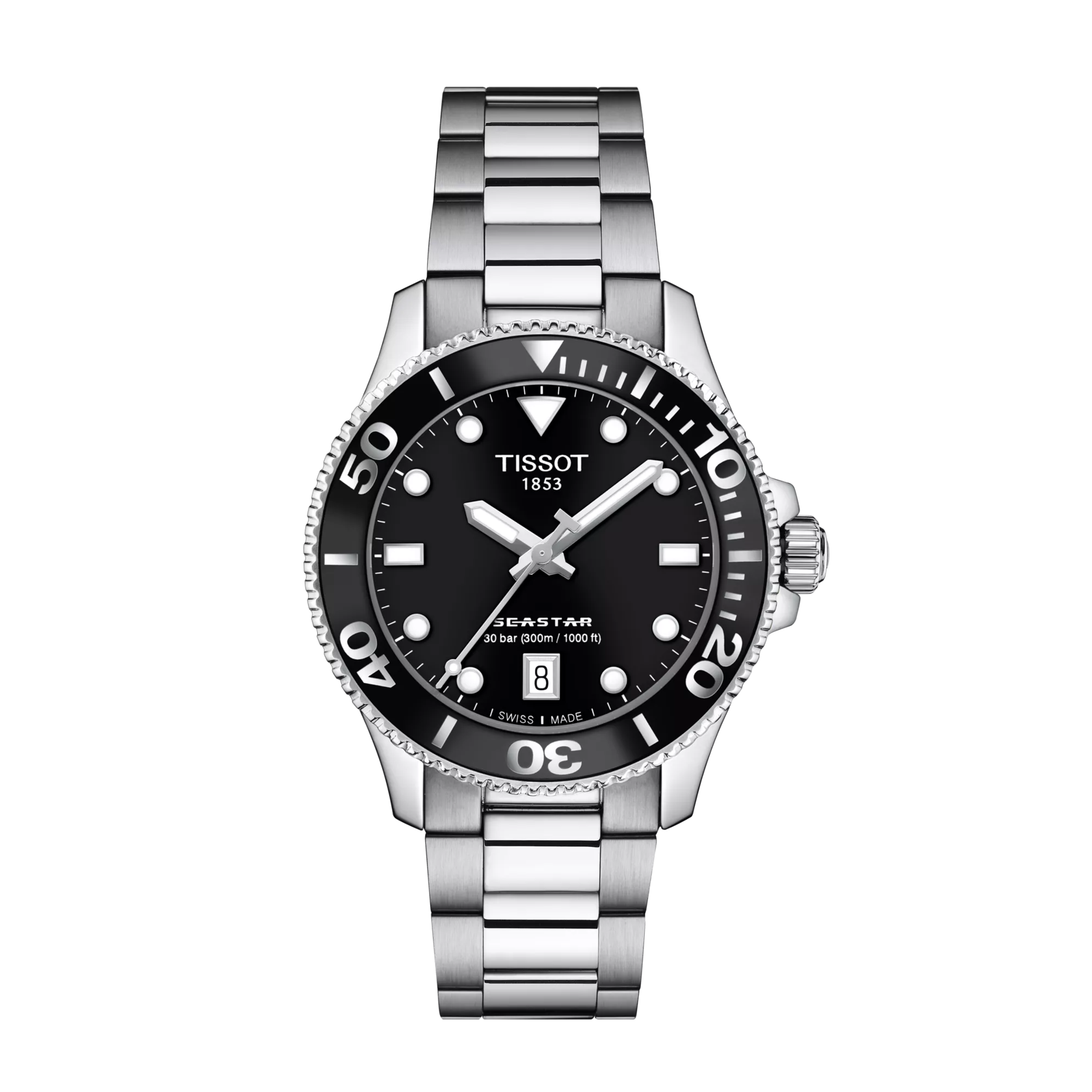 Front view of the watch Tissot Seastar 1000 36mm