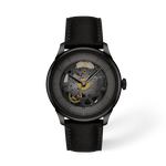 Vue de face de la montre Tissot Chemin Des Tourelles Skeleton 39mm avec ombre
