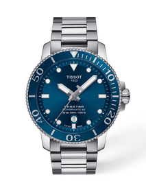 Front view of the watch Tissot Seastar 1000 43mm with shadow