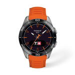 Vue de face de la montre Tissot T-Touch Connect Sport 43.75mm avec ombre