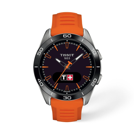 Front view of the watch Tissot T-Touch Connect Sport 43.75mm with shadow