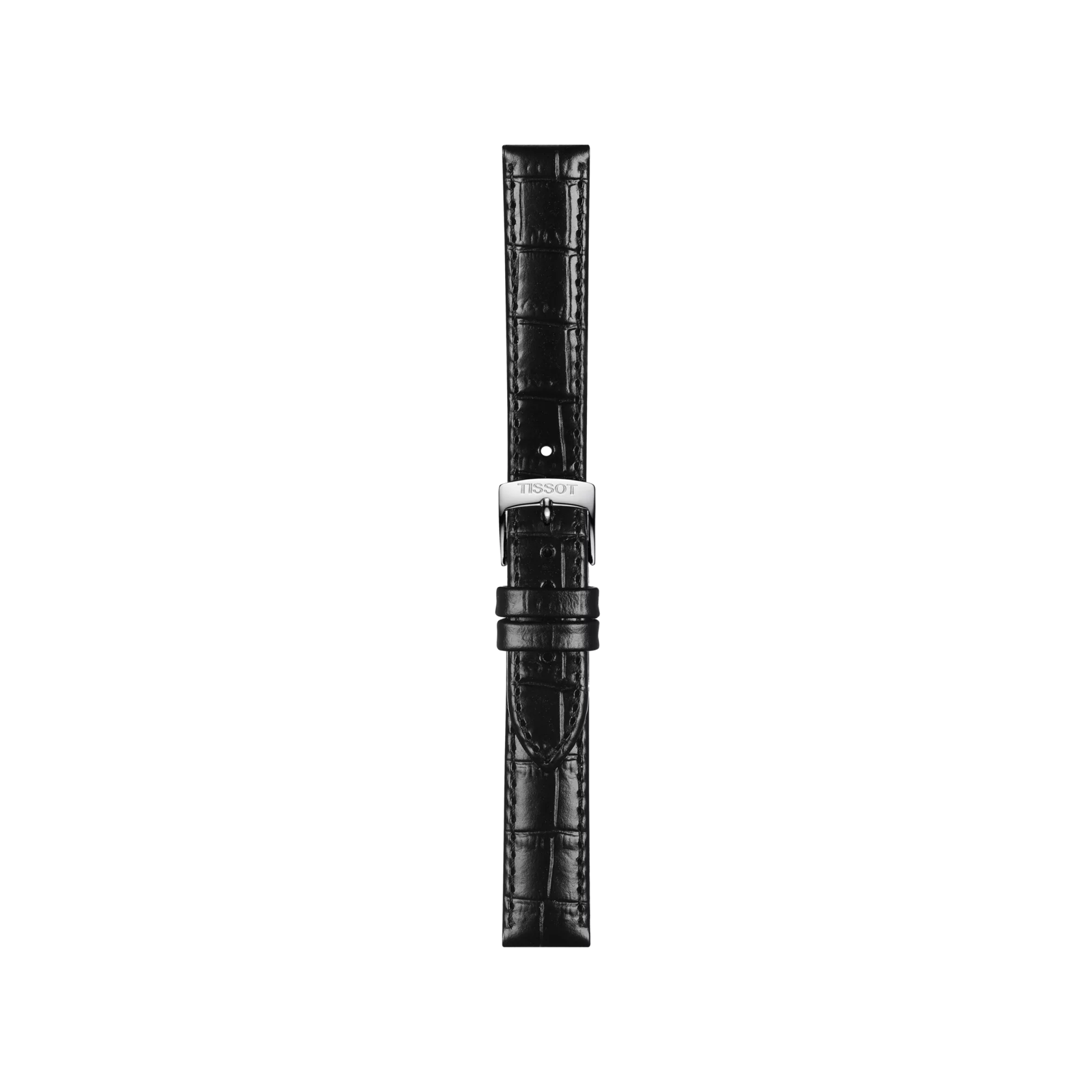 Vue de face de Bracelet officiel Tissot cuir noir entre-cornes 15 mm