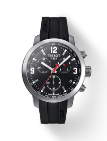 Front view of the watch Tissot PRC 200 Chronograph with shadow