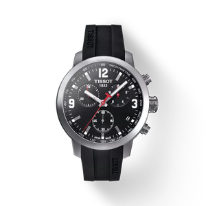 Front view of the watch Tissot PRC 200 Chronograph with shadow