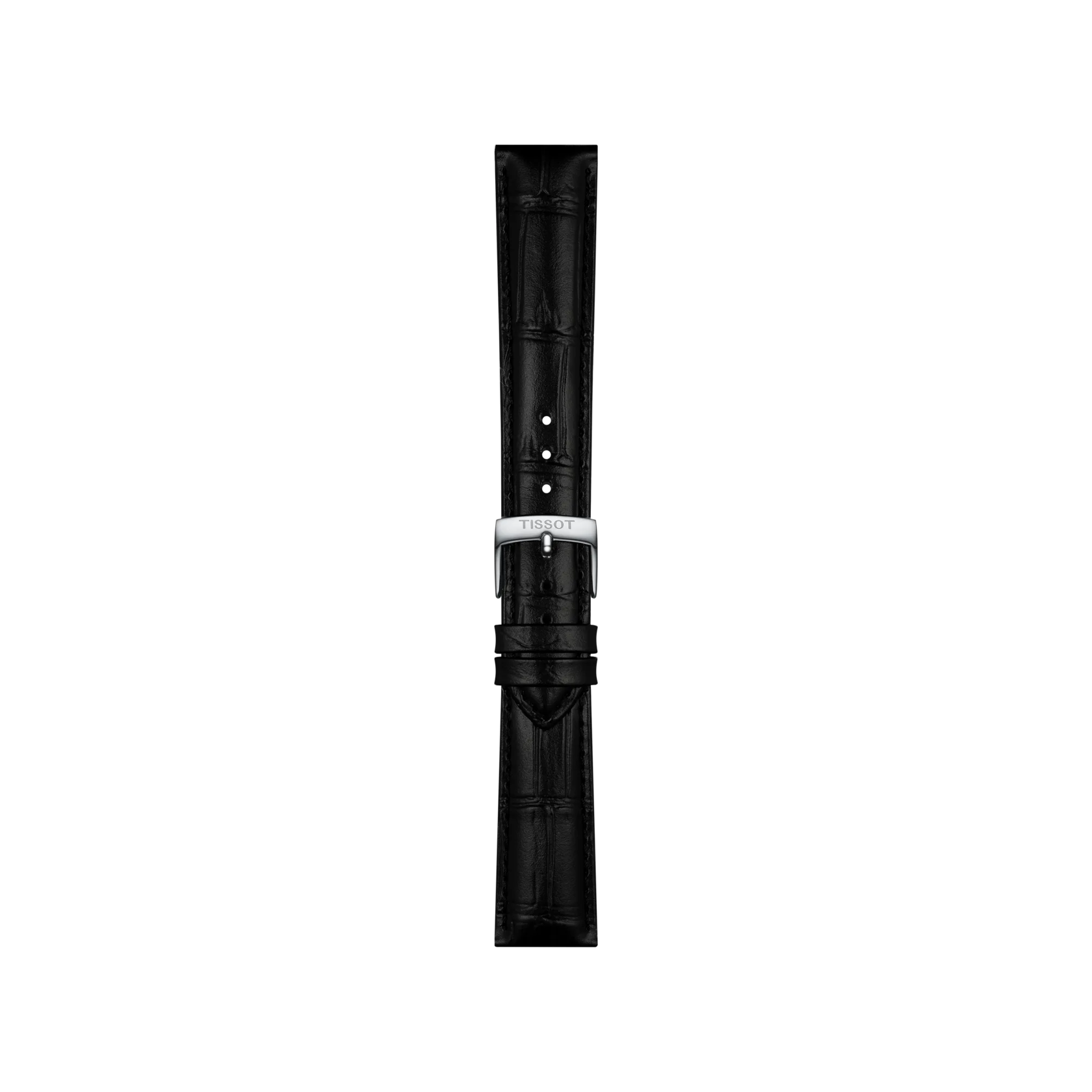 Front view of Tissot Official Black Leather Strap Lugs 18 mm