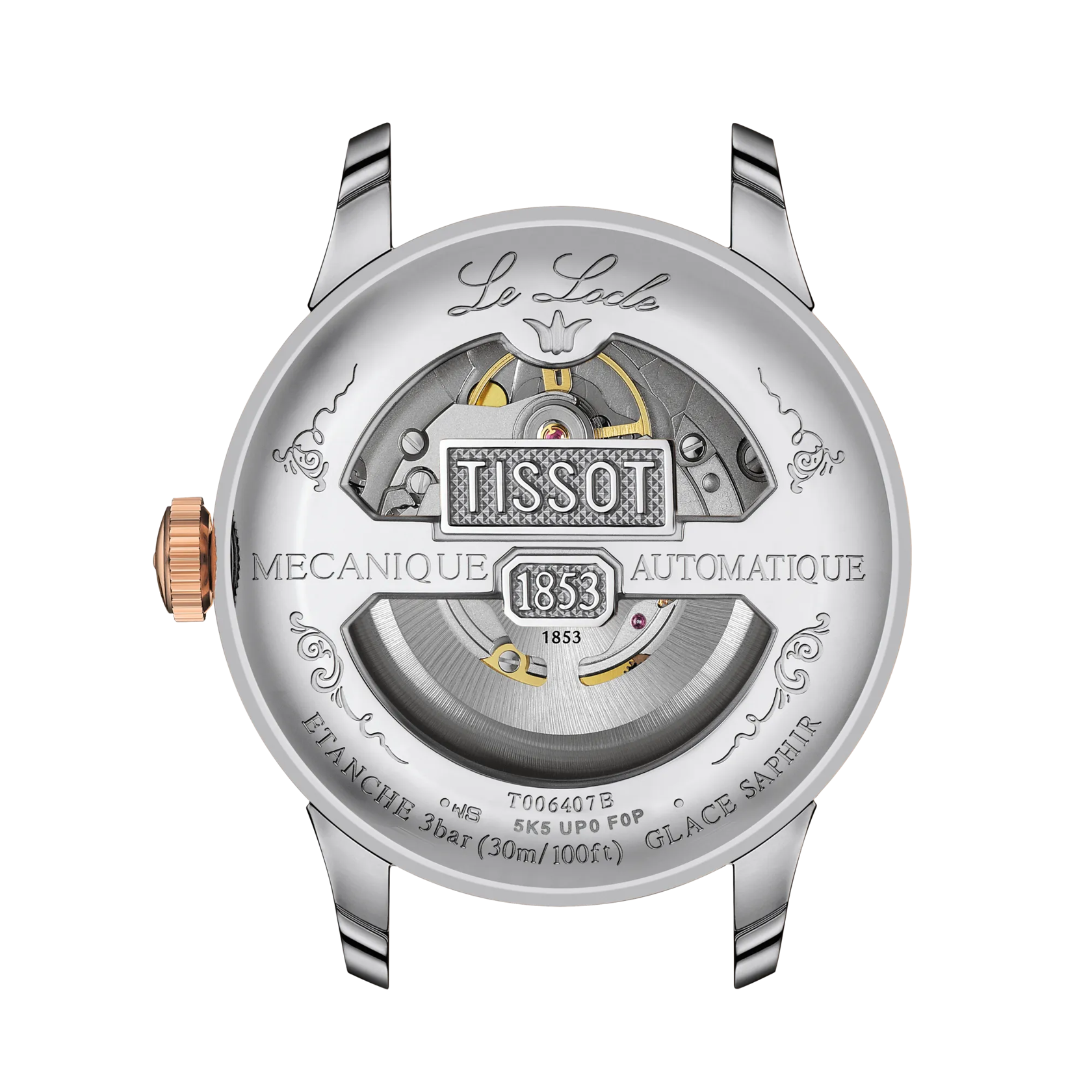 Vista posterior de la caja del reloj Tissot Le Locle Powermatic 80