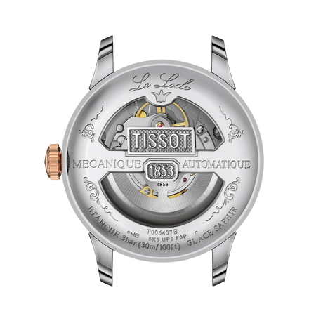 Vista posterior de la caja del reloj Tissot Le Locle Powermatic 80