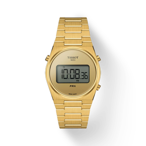 มุมมองด้านหน้าของนาฬิกา Tissot PRX Digital 35 mm พร้อมเงา