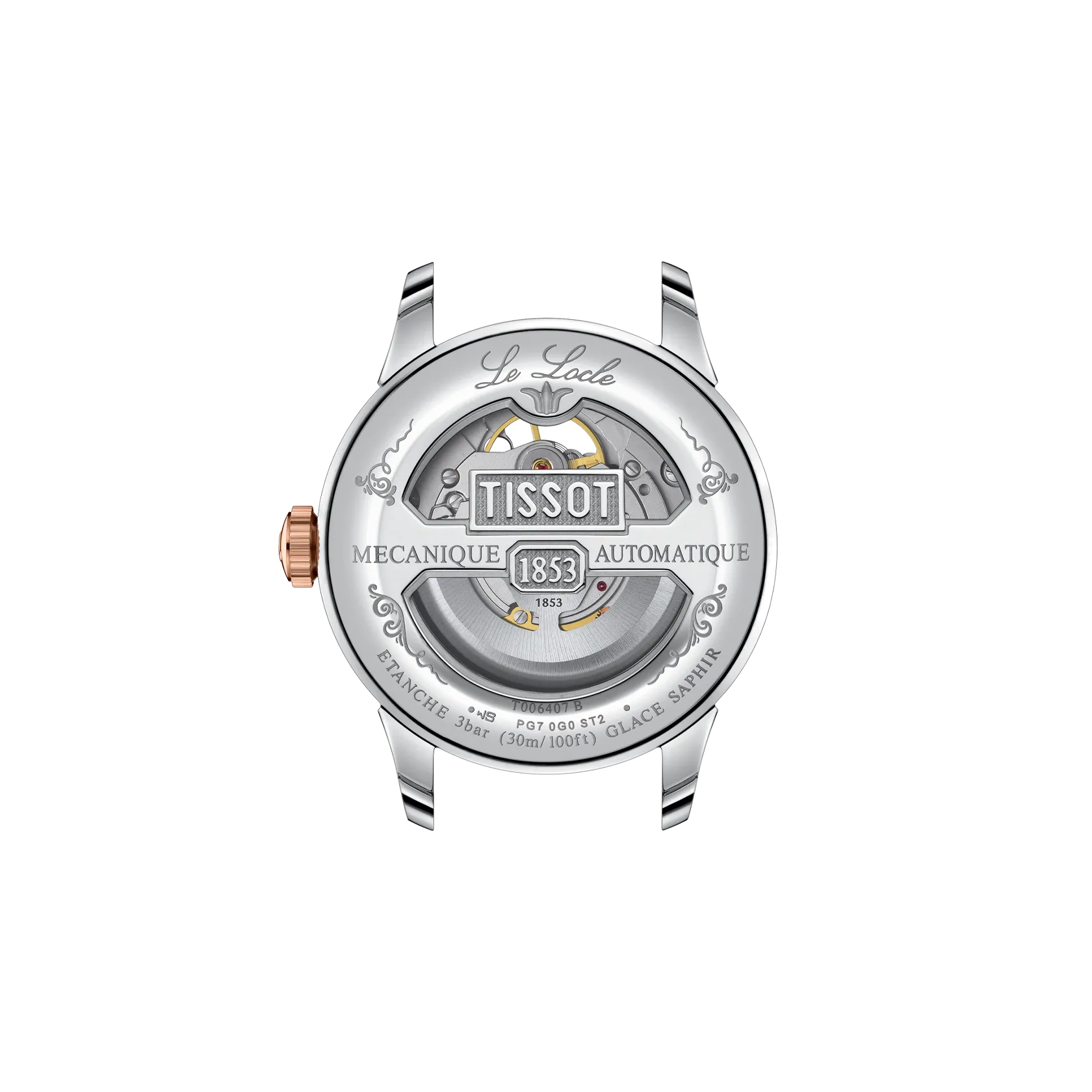 Back view of the watch case Tissot Le Locle Open Heart 39.3mm