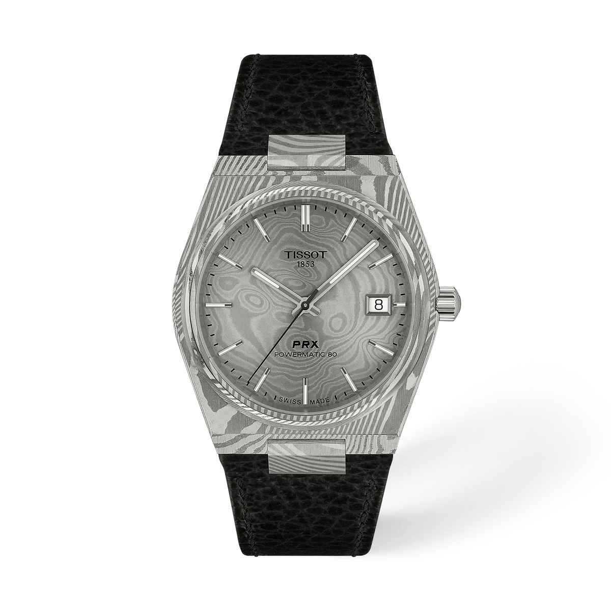 Часы Tissot PRX Damascus Steel 38 мм, цвет: Серый