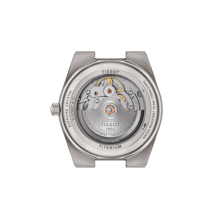 Back view of the watch case Tissot PRX Titanium 38mm