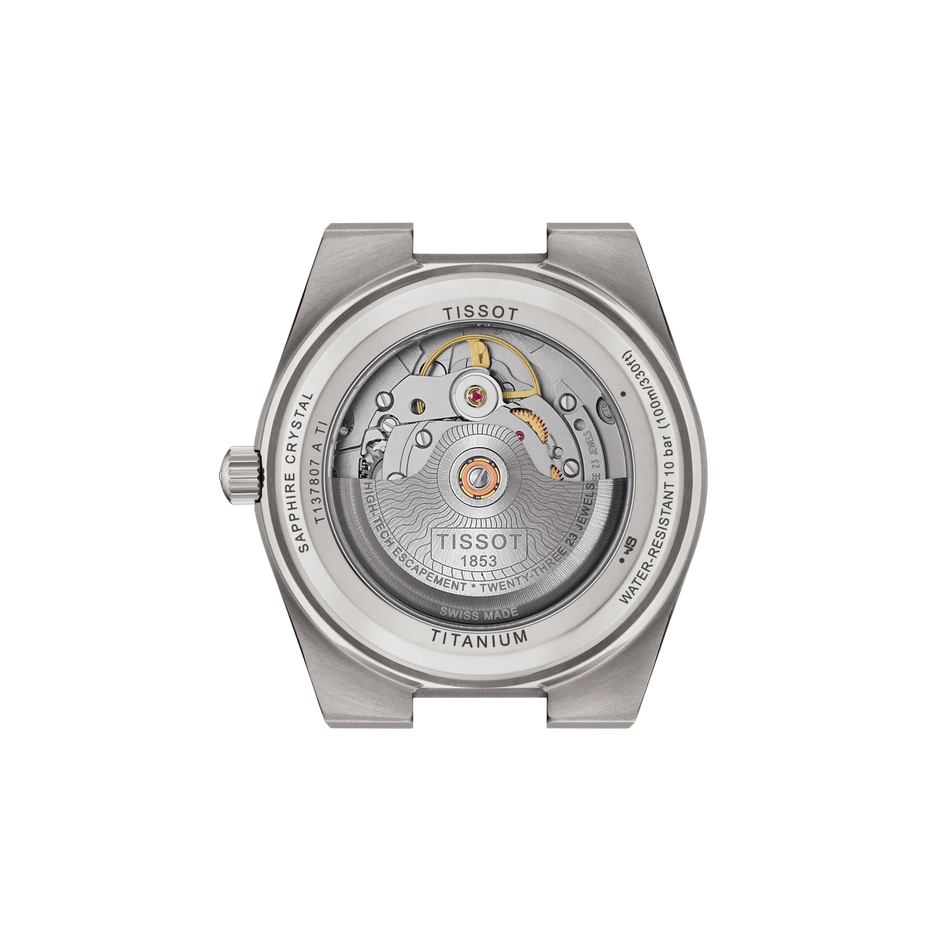 Rückansicht des Gehäuses der Uhr Tissot PRX Titan 38mm