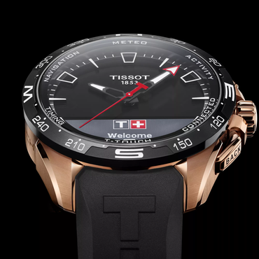 Tissot T-Touch Connect Solar 47.5mm watch on a coloured background