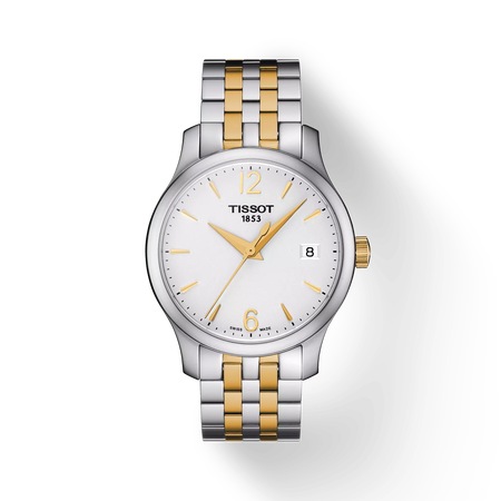 Front view of the watch Tissot Tradition Lady with shadow