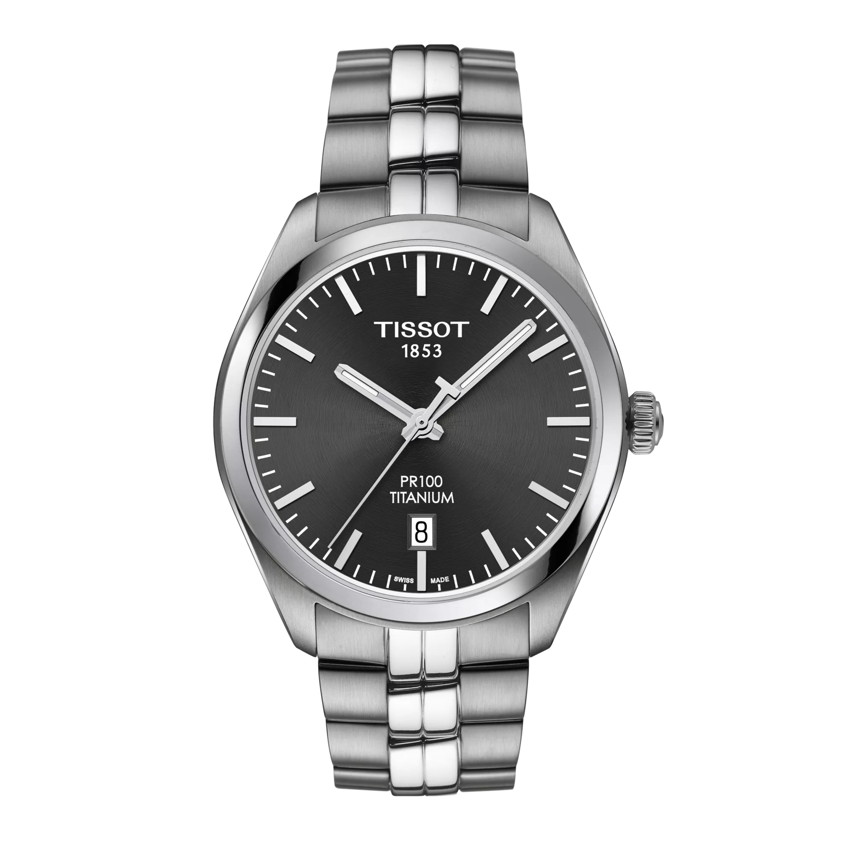 Front view of the watch Tissot PR 100 Titanium Quartz