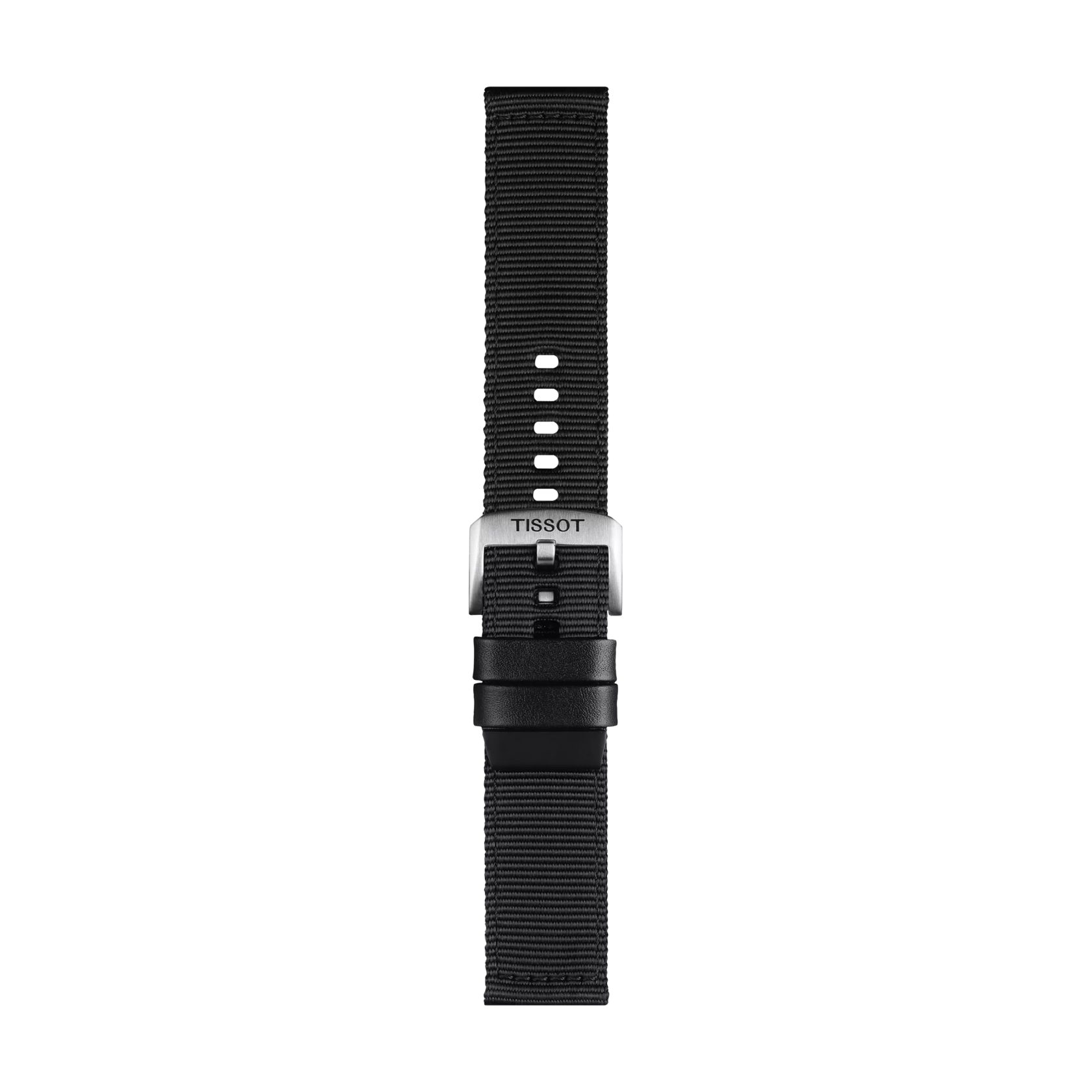 Vista frontal de Correa negra textil oficial Tissot 22 mm