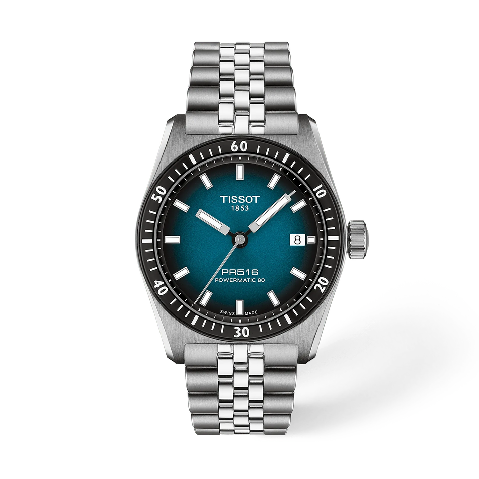 Vorderansicht der Uhr Tissot PR516 38mm mit Schatten