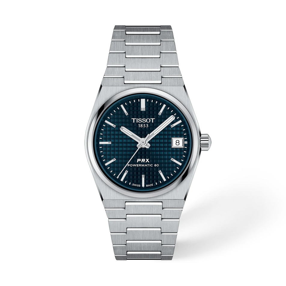 Front view of the watch Tissot PRX 35mm with shadow
