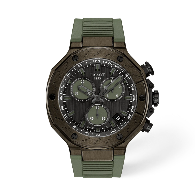 Front view of the watch Tissot T-Race 45mm with shadow