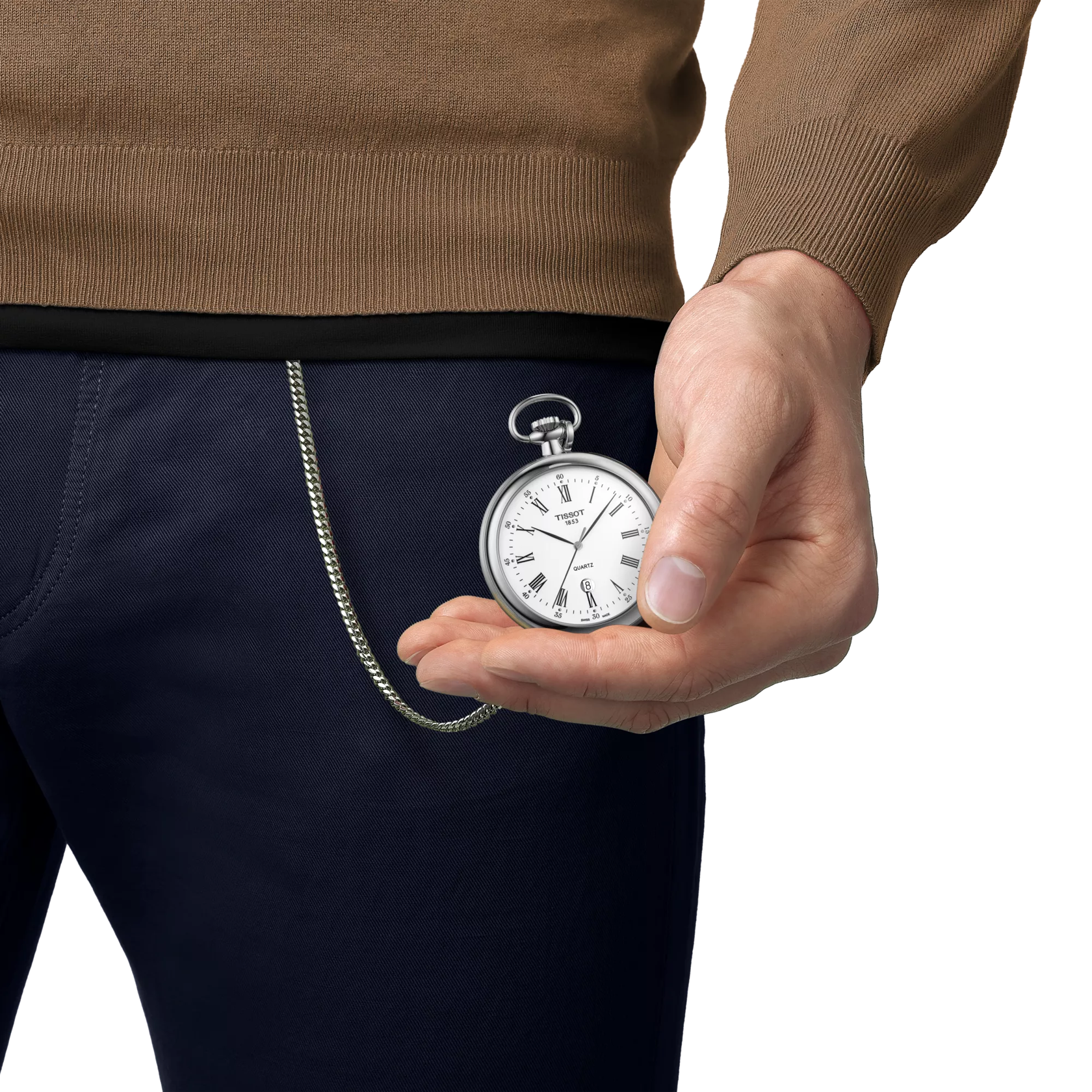 손목에 착용한 티쏘 레핀 시계 시뮬레이션