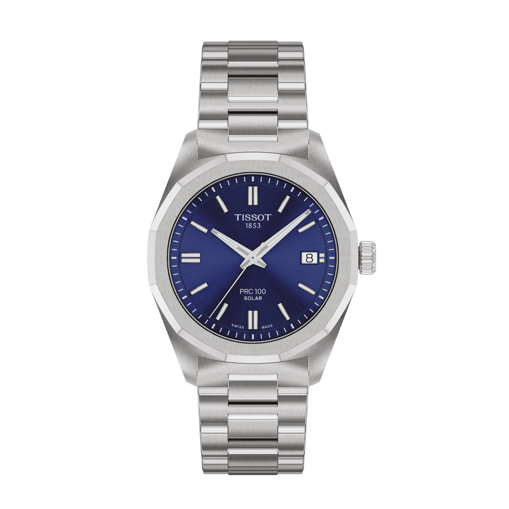 Front view of the watch Tissot PRC 100 Solar 34mm