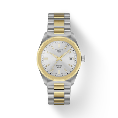 Front view of the watch Tissot PRC 100 Solar 34mm with shadow