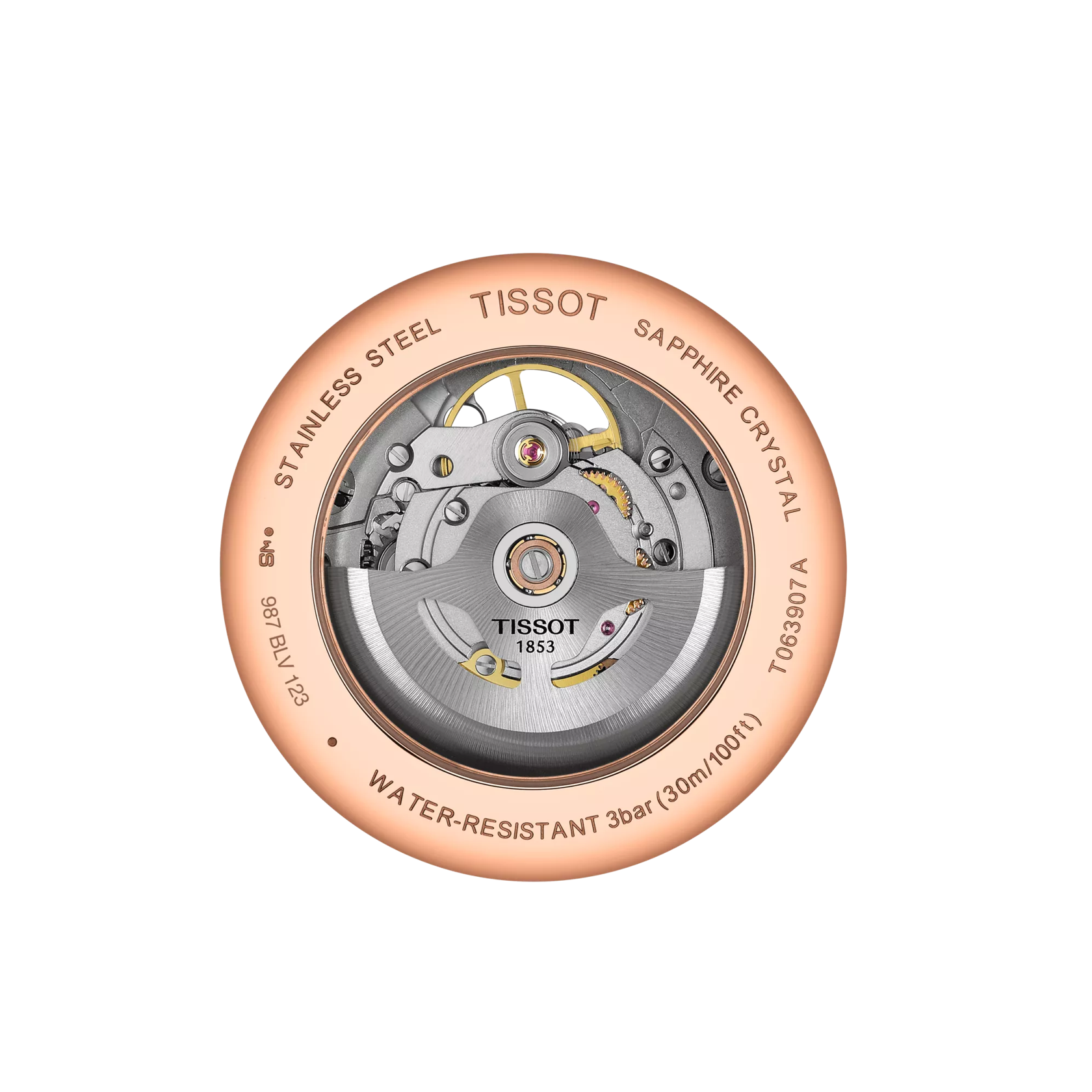 Back view of the watch case Tissot Tradition Powermatic 80 Open Heart