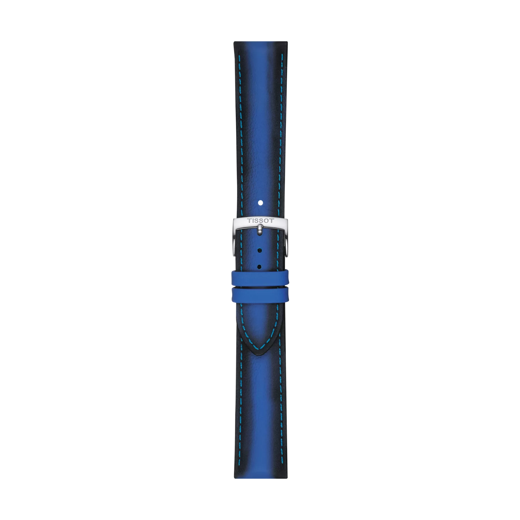 Vue de face de Bracelet officiel Tissot cuir bleu entre-cornes 20 mm