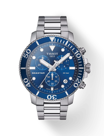 Front view of the watch Tissot Seastar 1000 Chronograph with shadow