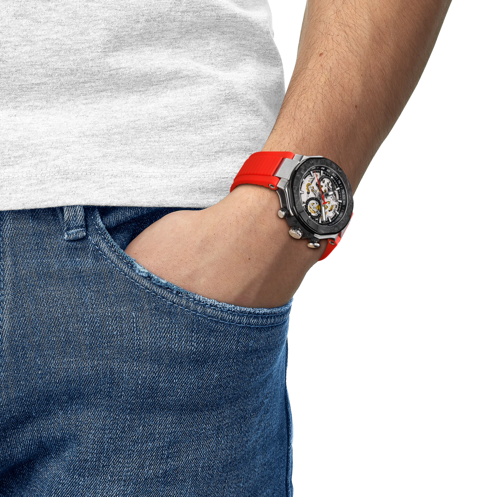 腕時計TISSOT T-レース MotoGP 2026 45mm の手首シミュレーション